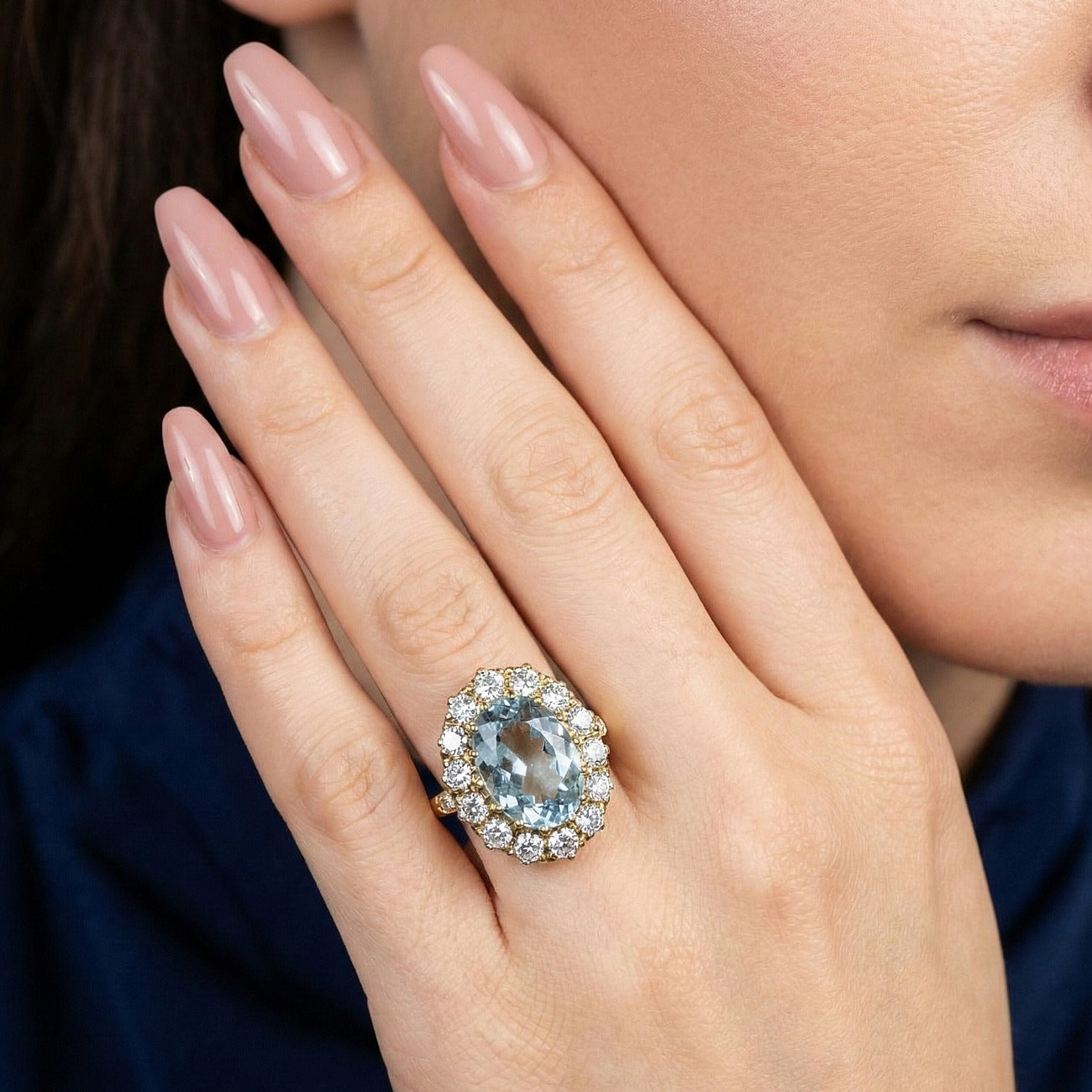 Vintage Aquamarine Diamond Cluster Ring 5.5ct Aqua Secondary image