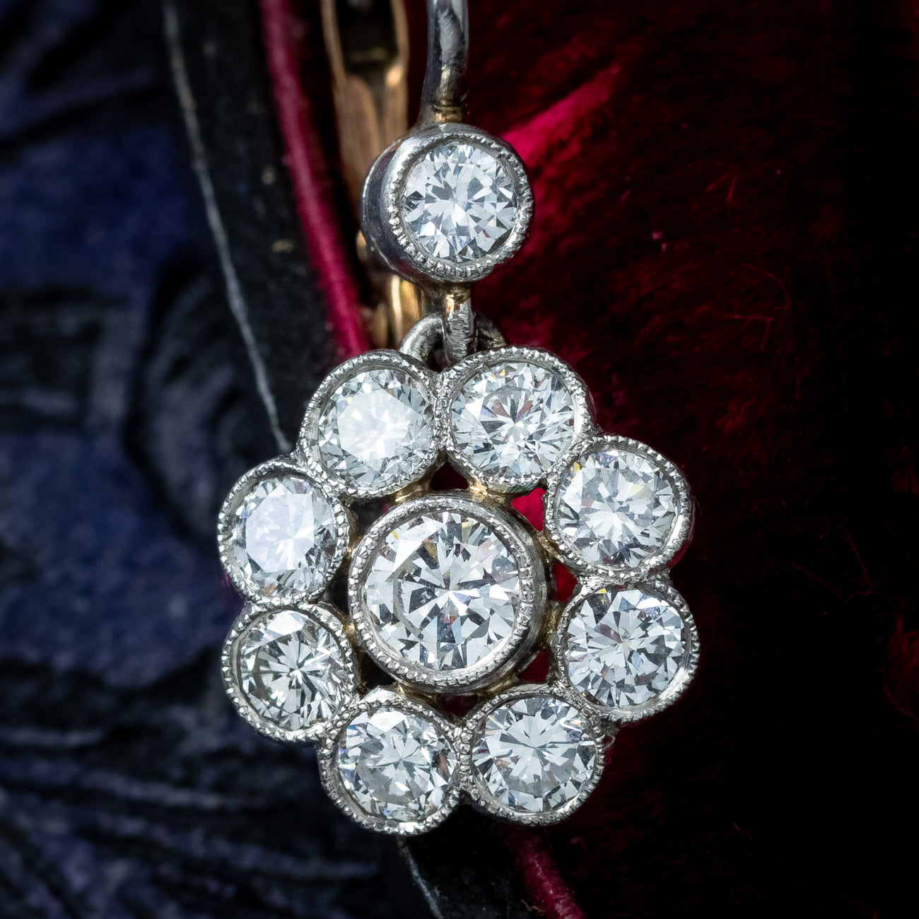 Antique Edwardian Diamond Earrings 1.84ct Daisy Cluster