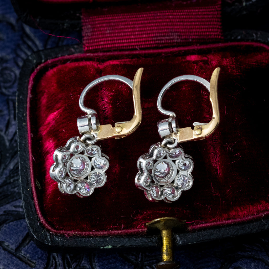 Antique Edwardian Diamond Earrings 1.84ct Daisy Cluster