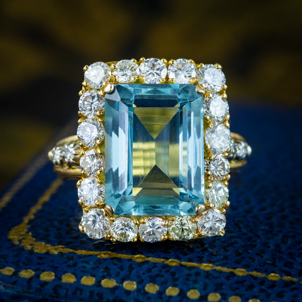 Vintage Aquamarine Diamond Cocktail Ring 8ct Aqua