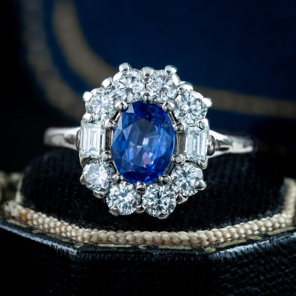 Vintage Sapphire Diamond Cluster Ring 0.80ct Blue Sapphire