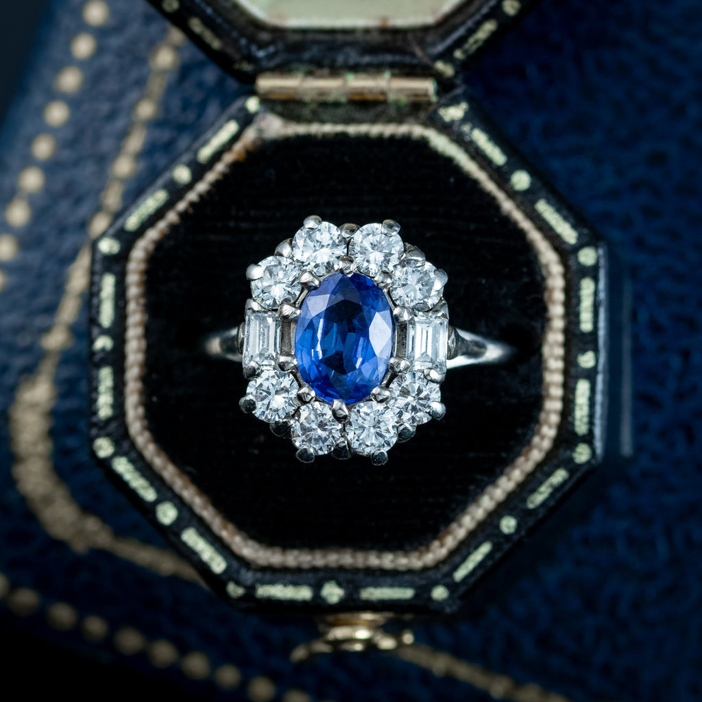 Vintage Sapphire Diamond Cluster Ring 0.80ct Blue Sapphire