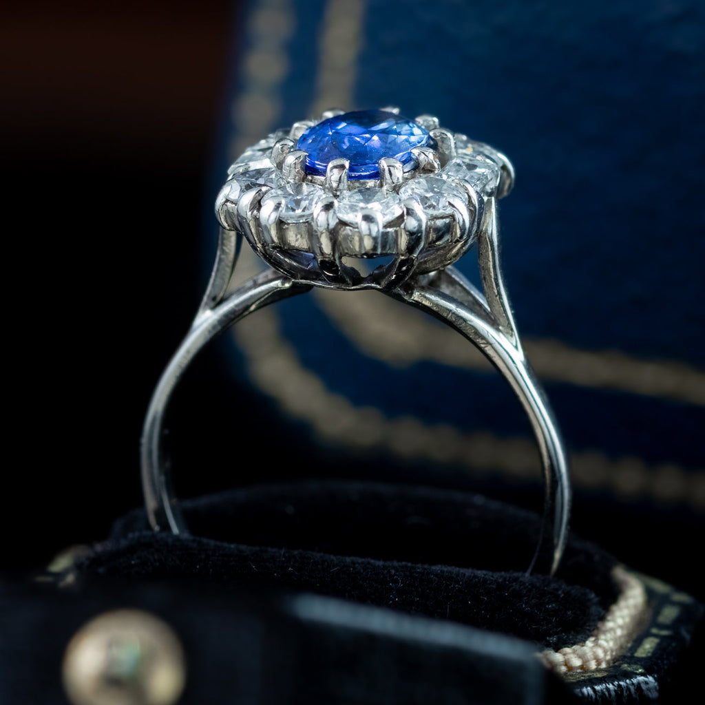 Vintage Sapphire Diamond Cluster Ring 0.80ct Blue Sapphire