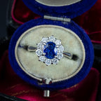 Vintage Sapphire Diamond Cluster Ring 1.1ct Blue Sapphire