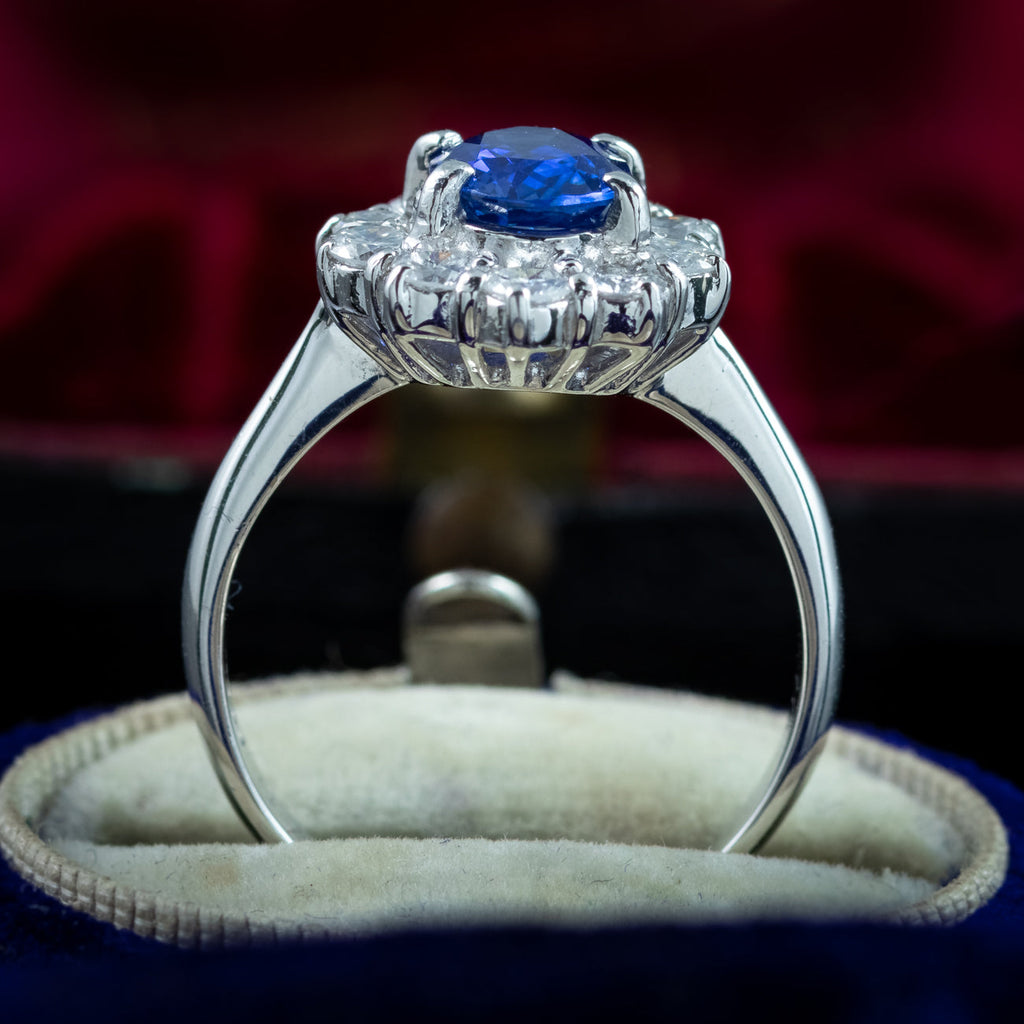 Vintage Sapphire Diamond Cluster Ring 1.1ct Blue Sapphire