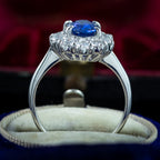 Vintage Sapphire Diamond Cluster Ring 1.1ct Blue Sapphire