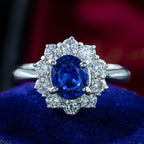 Vintage Sapphire Diamond Cluster Ring 1.1ct Blue Sapphire