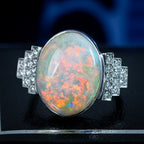 Vintage Opal Diamond Ring Art Deco Revival 5.5ct Opal