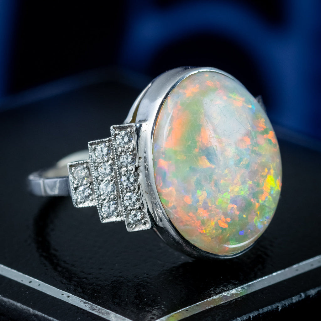 Vintage Opal Diamond Ring Art Deco Revival 5.5ct Opal