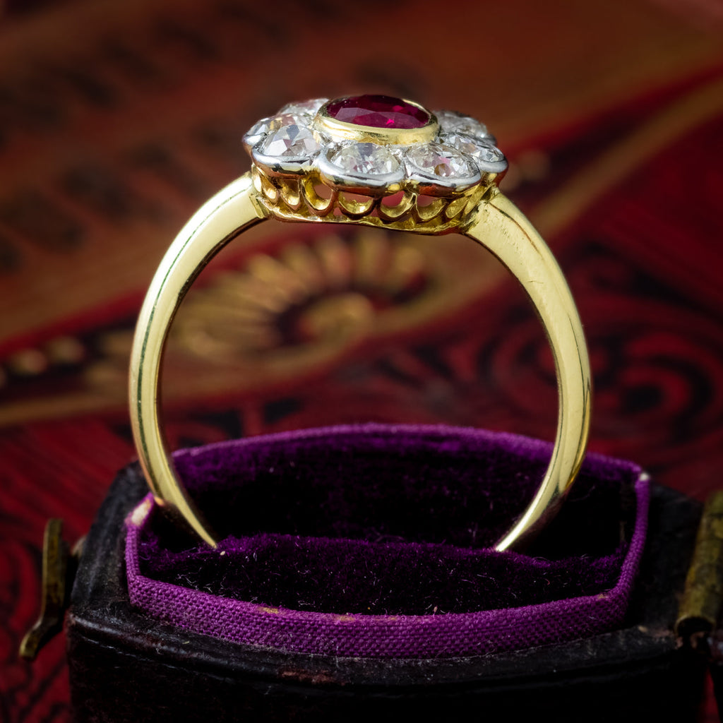 Antique Edwardian Ruby Diamond Daisy Cluster Ring 0.70ct Ruby
