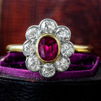 Antique Edwardian Ruby Diamond Daisy Cluster Ring 0.70ct Ruby