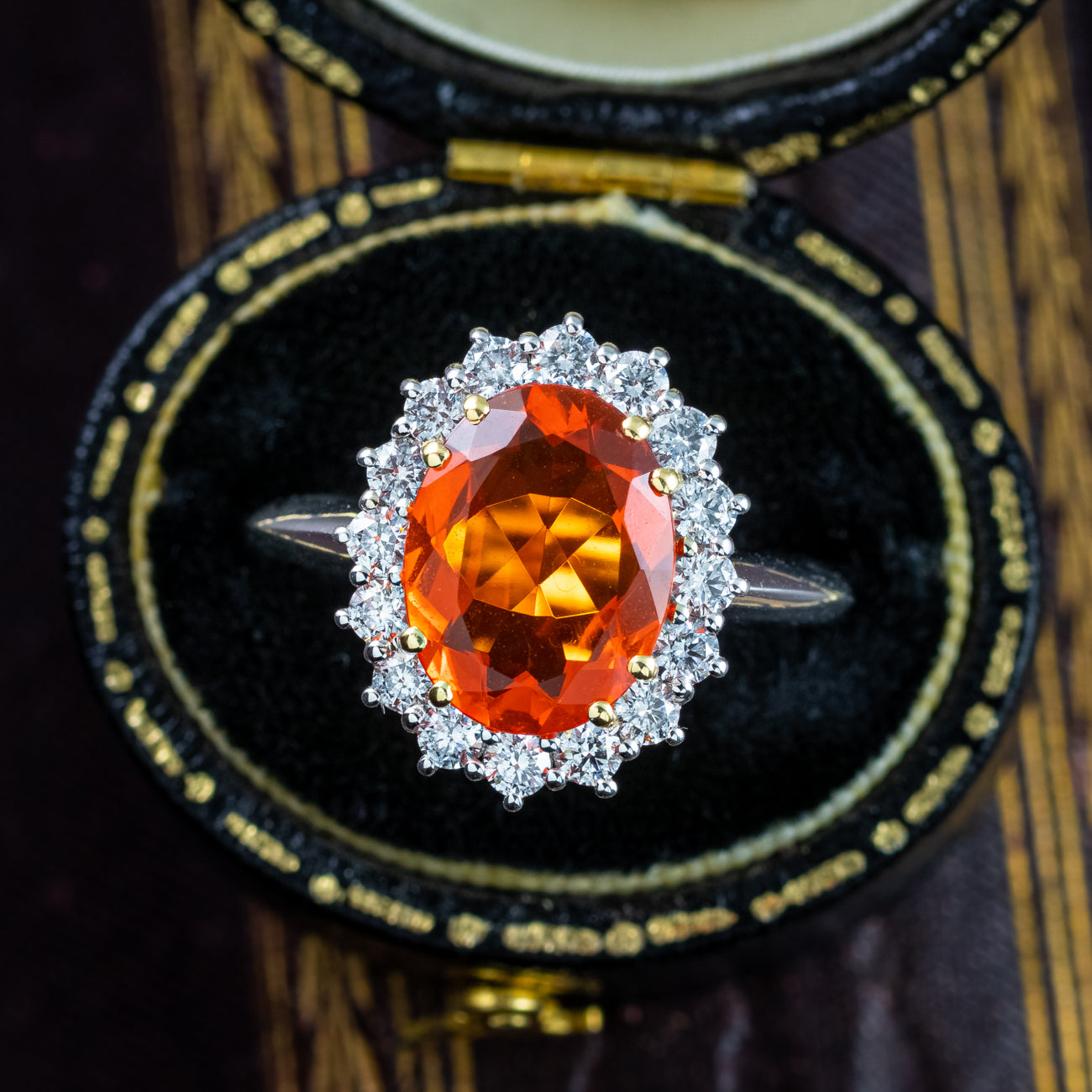 Vintage Fire Opal Diamond Cluster Ring 2.5ct Opal