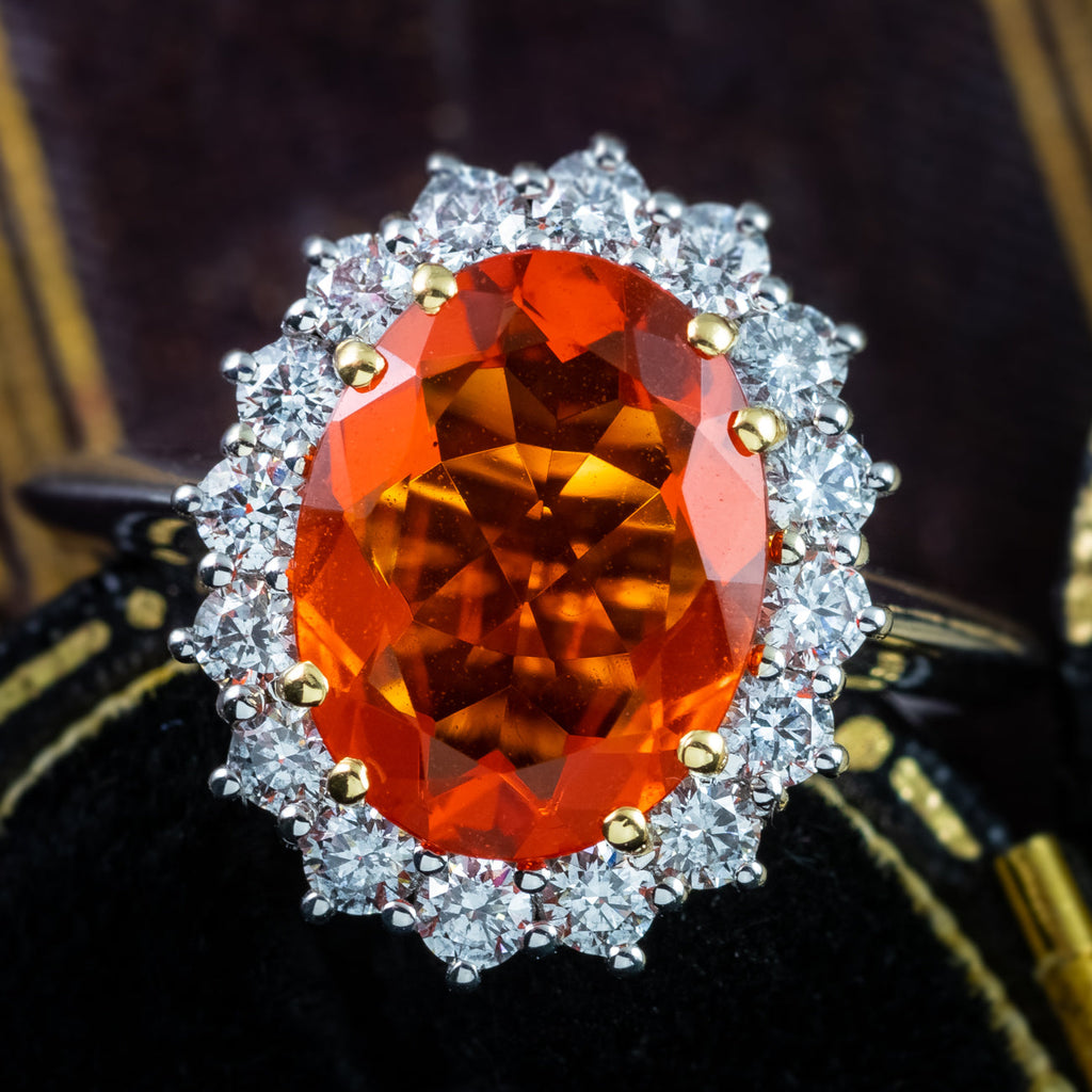 Vintage Fire Opal Diamond Cluster Ring 2.5ct Opal