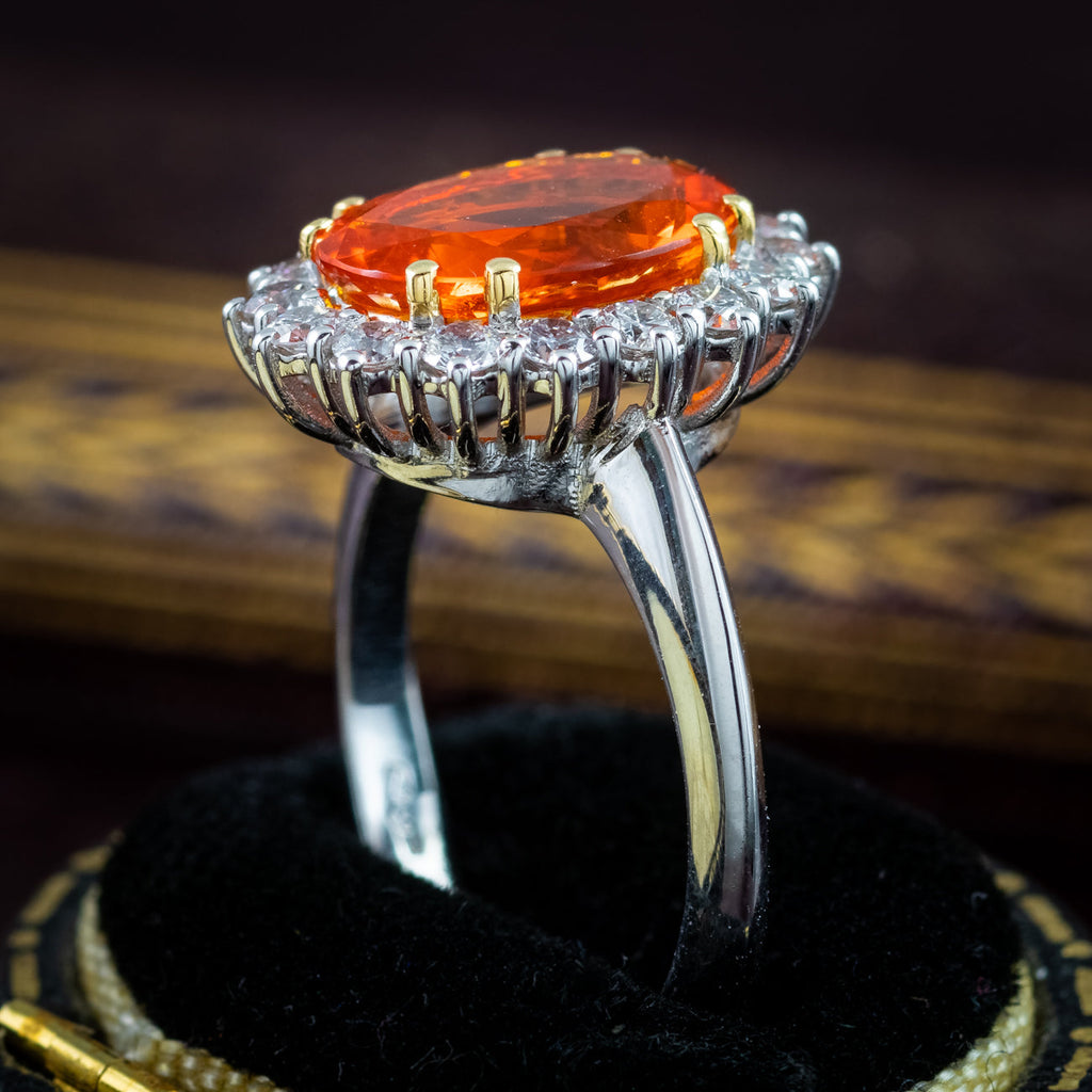 Vintage Fire Opal Diamond Cluster Ring 2.5ct Opal