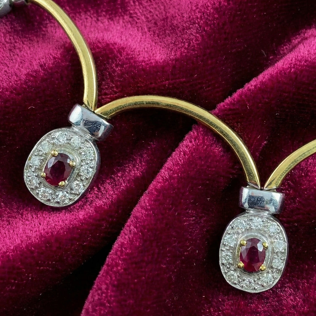 Vintage Ruby Diamond Collar Necklace Two Tone 18ct Gold