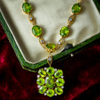 Antique Edwardian Peridot Diamond Lavaliere Necklace 18ct Gold With Box