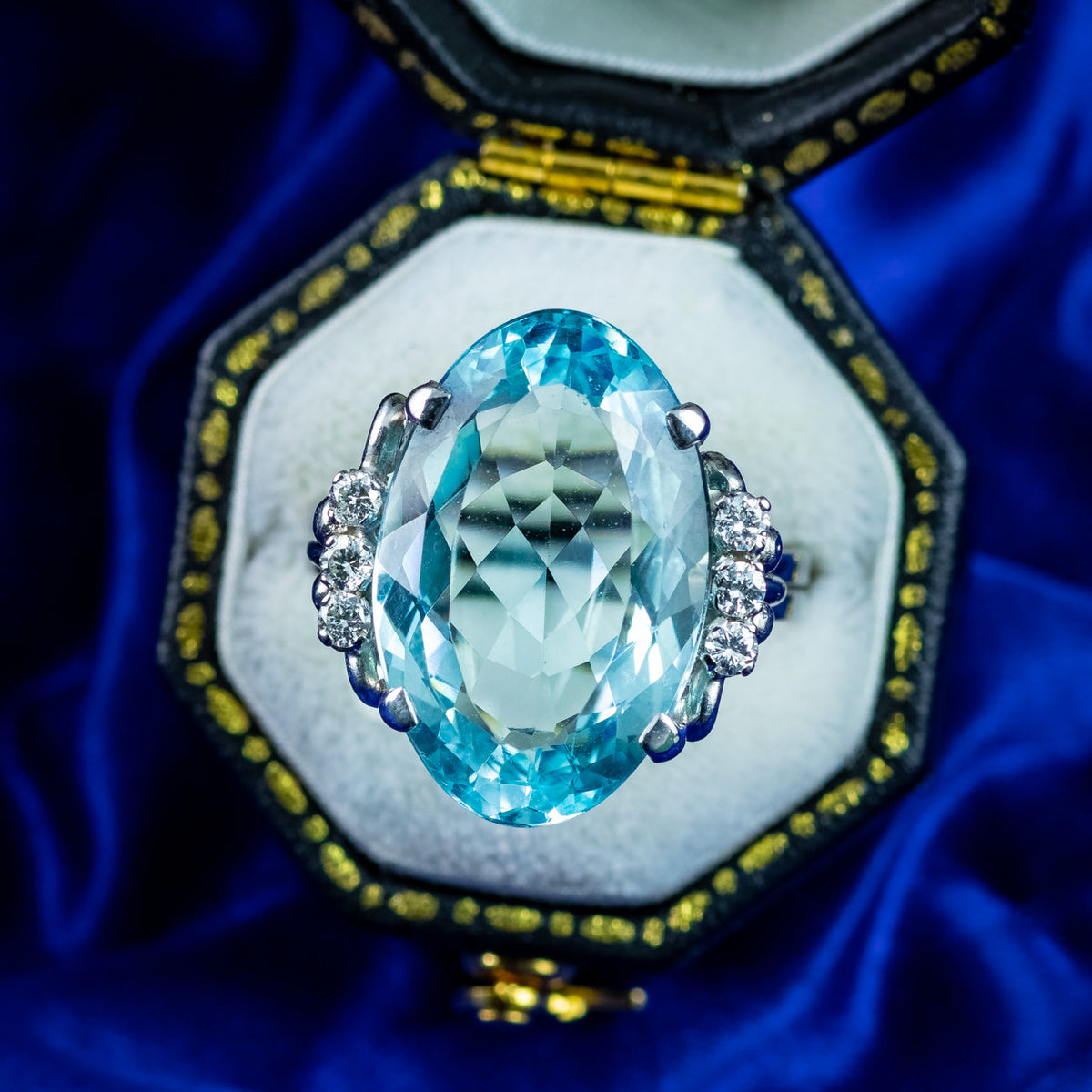 Vintage Aquamarine Diamond Cocktail Ring 7.5ct Aqua