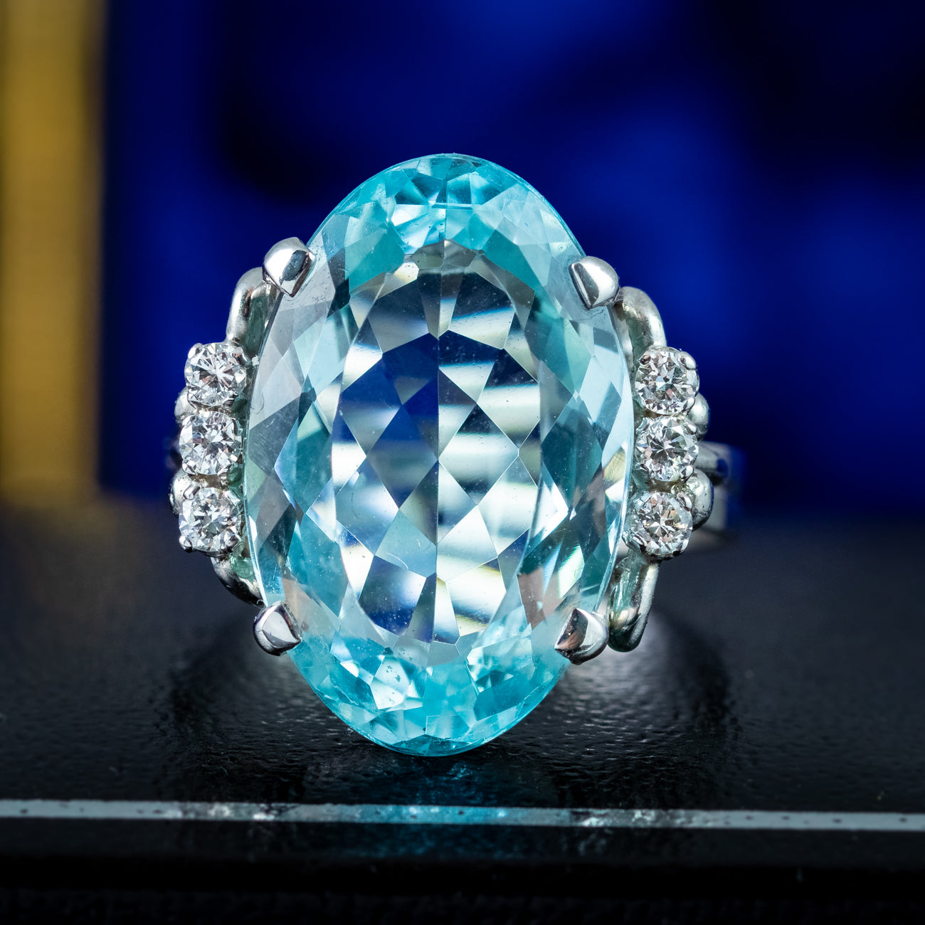 Vintage Aquamarine Diamond Cocktail Ring 7.5ct Aqua