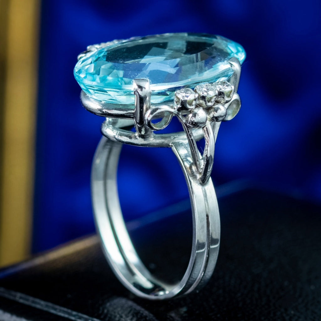 Vintage Aquamarine Diamond Cocktail Ring 7.5ct Aqua