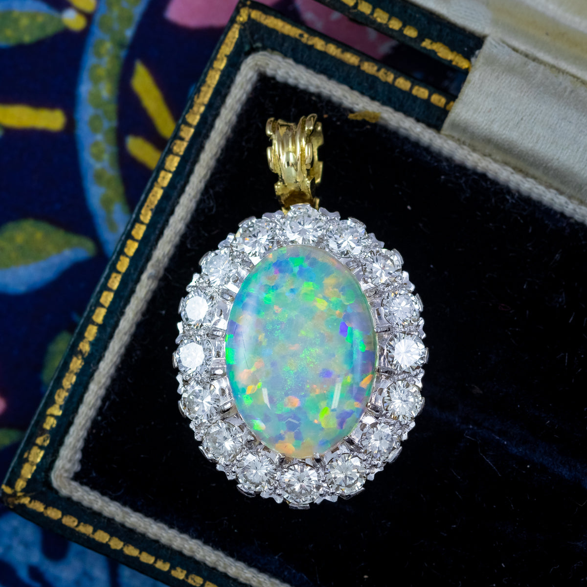 Vintage Natural Opal Diamond Pendant 18ct Gold