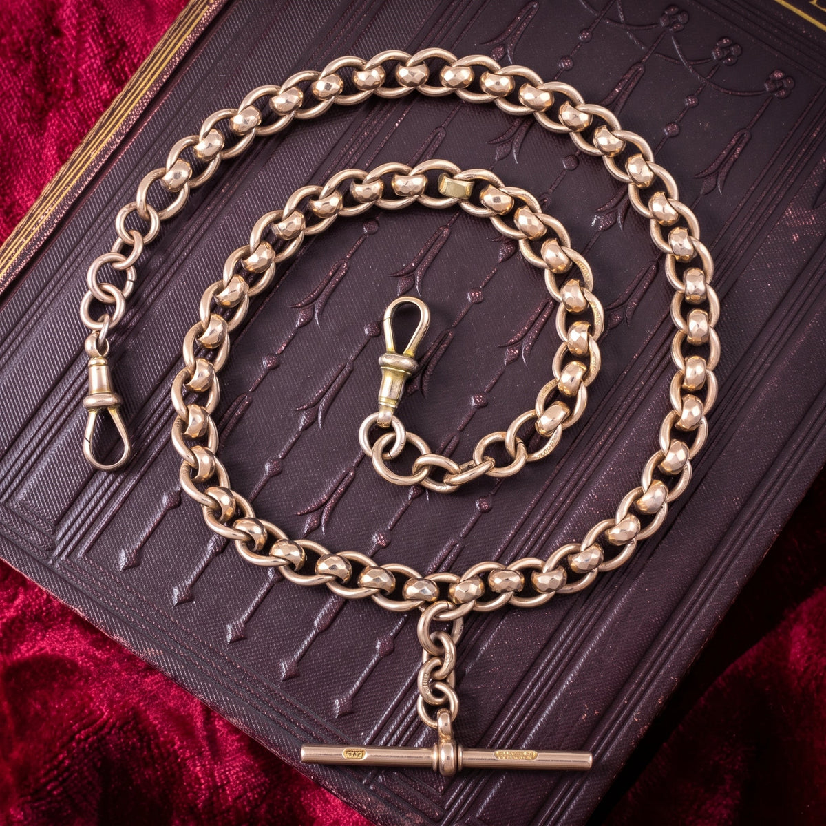 Antique Victorian Rollerball Albert Chain 9ct Rose Gold 16 Inch Dated 1900