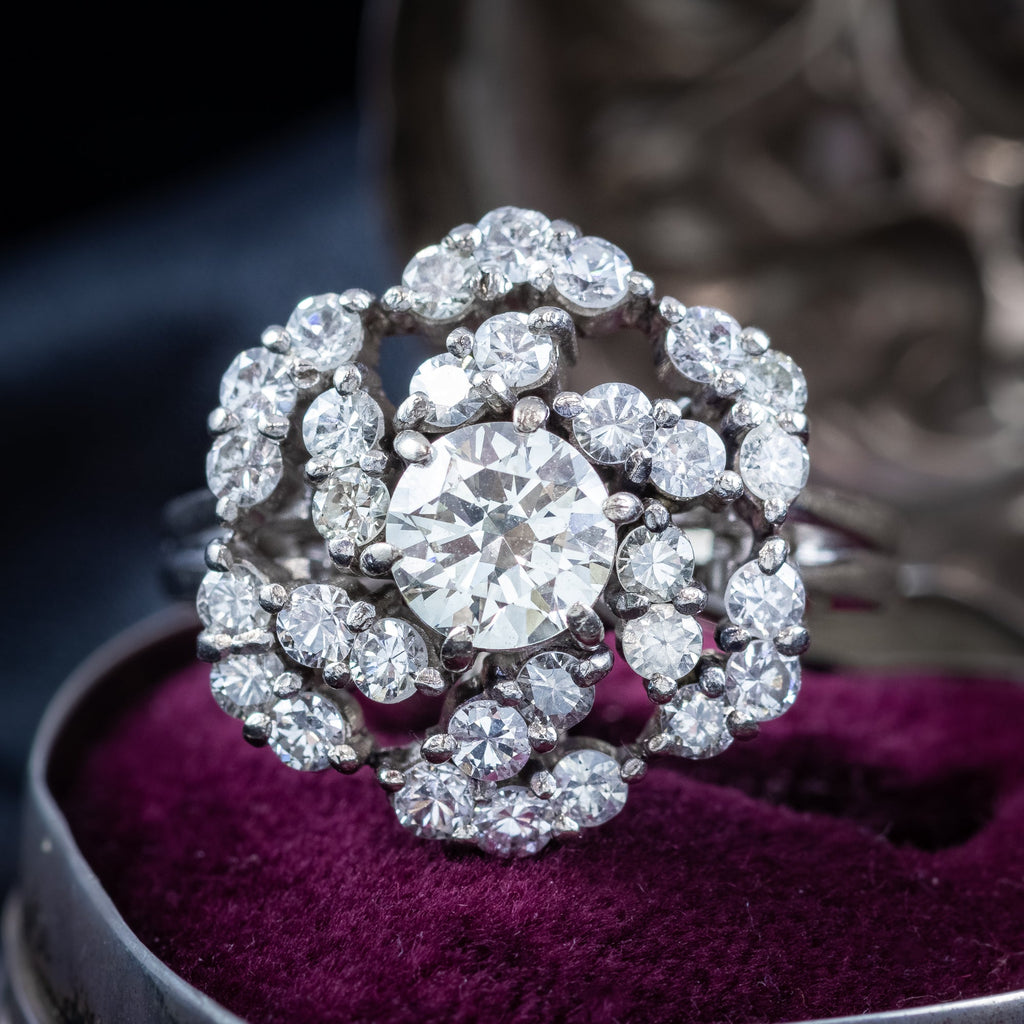 Vintage Diamond Rosette Cluster Cocktail Ring 4ct Total