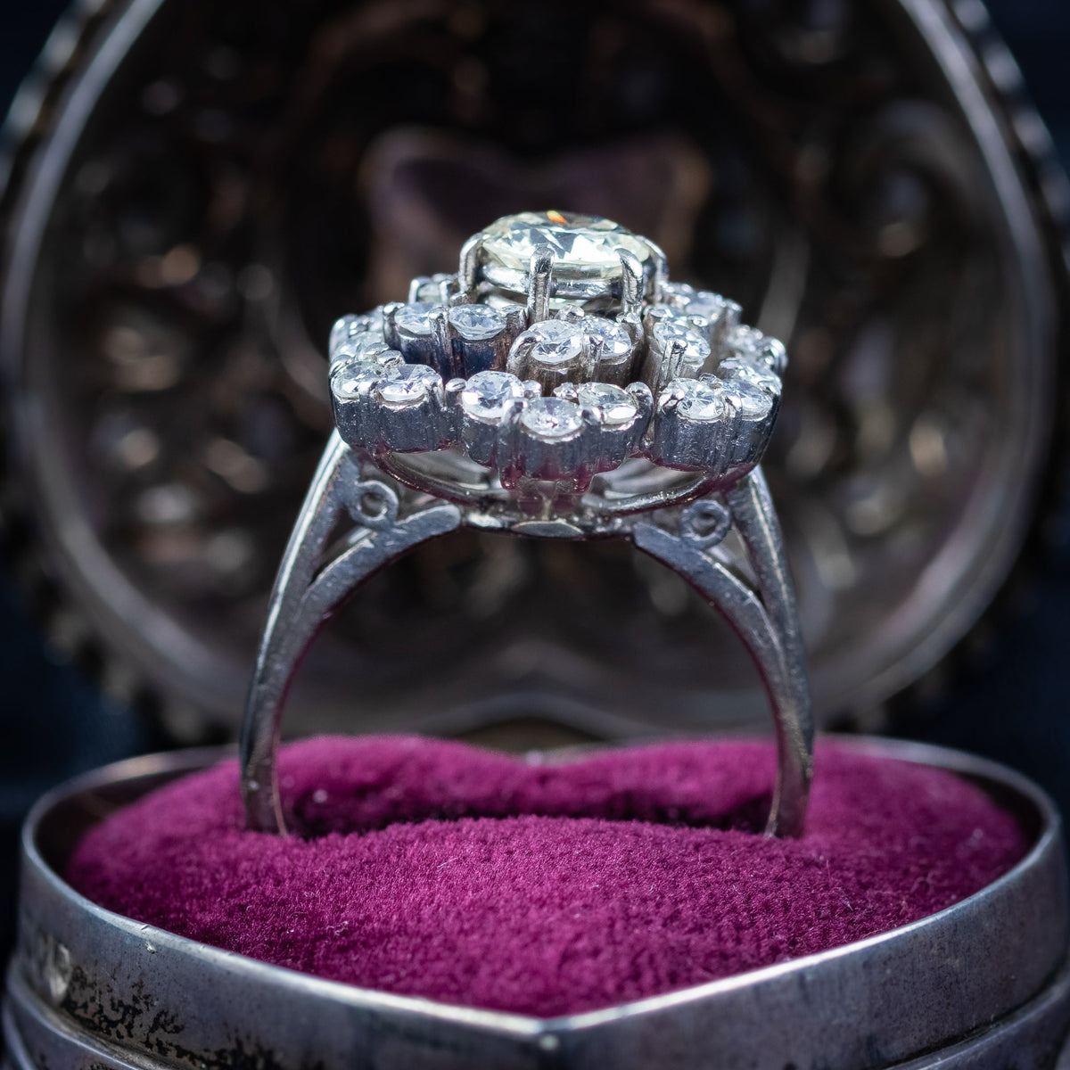 Vintage Diamond Rosette Cluster Cocktail Ring 4ct Total