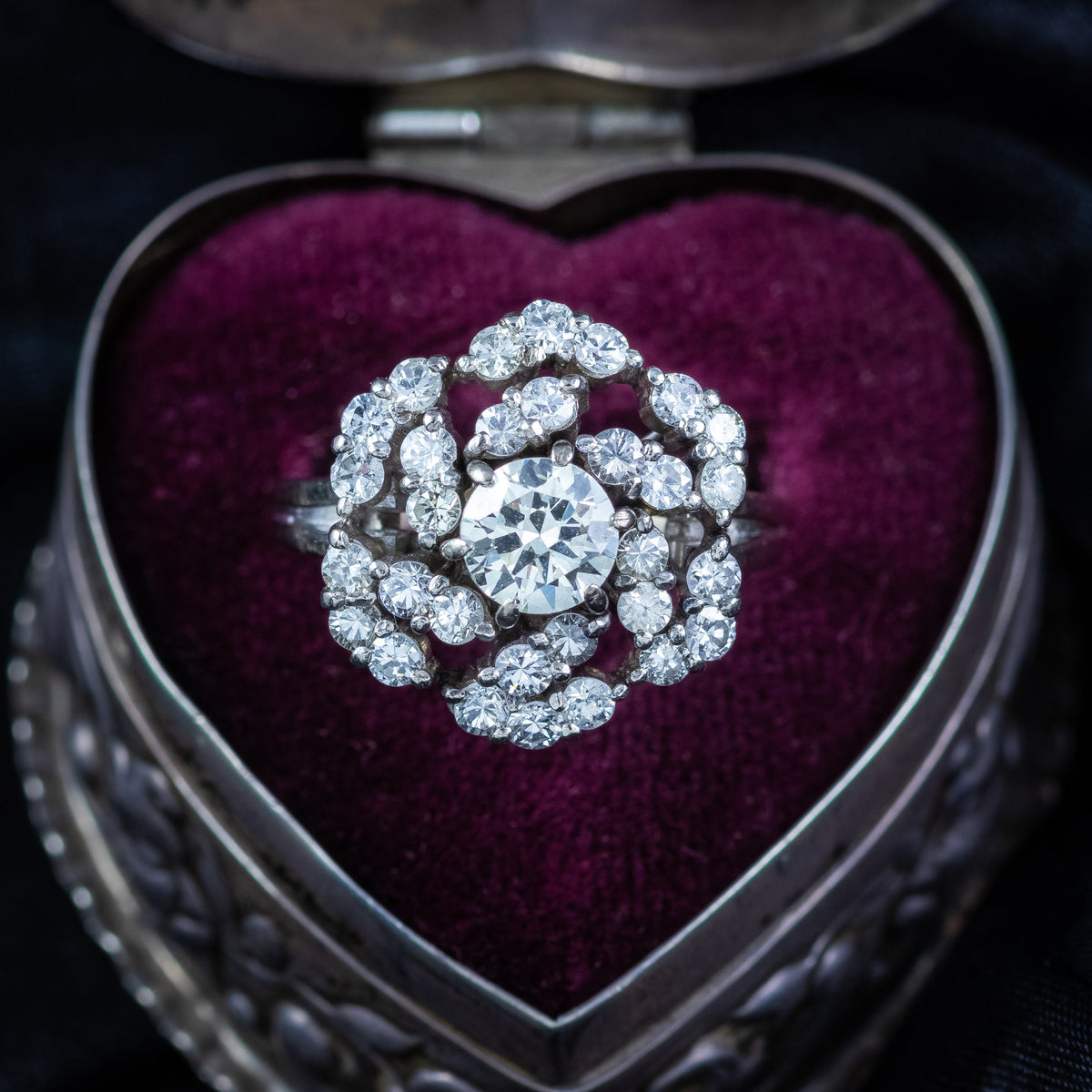 Vintage Diamond Rosette Cluster Cocktail Ring 4ct Total