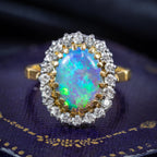 Vintage Opal Diamond Cluster Ring 2ct Natural Opal