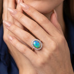 Vintage Opal Diamond Cluster Ring 2ct Natural Opal