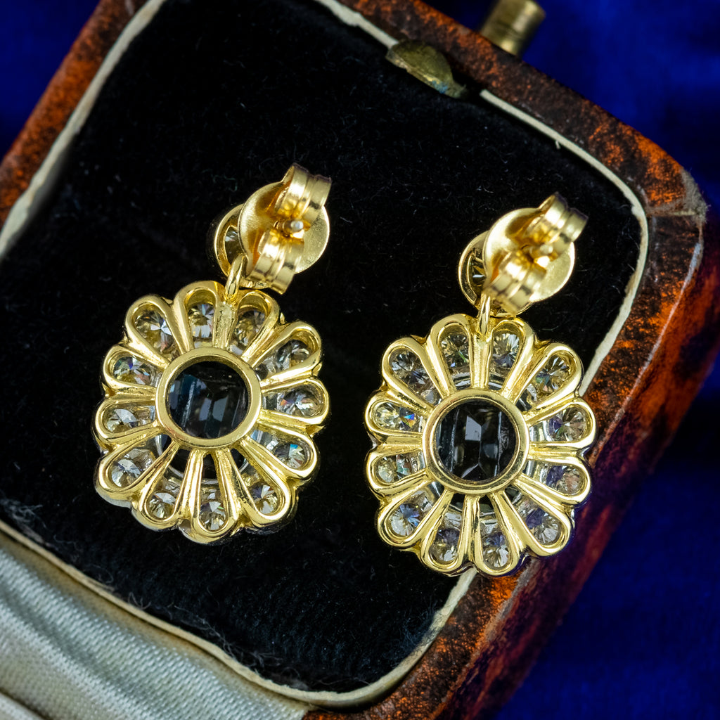 Edwardian Style Aquamarine Diamond Earrings 18ct Gold 2ct Aquas
