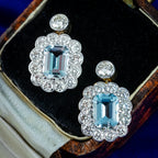 Edwardian Style Aquamarine Diamond Earrings 18ct Gold 2ct Aquas
