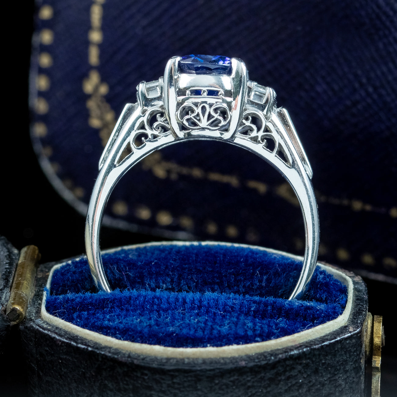 Edwardian Style Sapphire Diamond Trilogy Ring 1.65ct Sapphire Secondary image