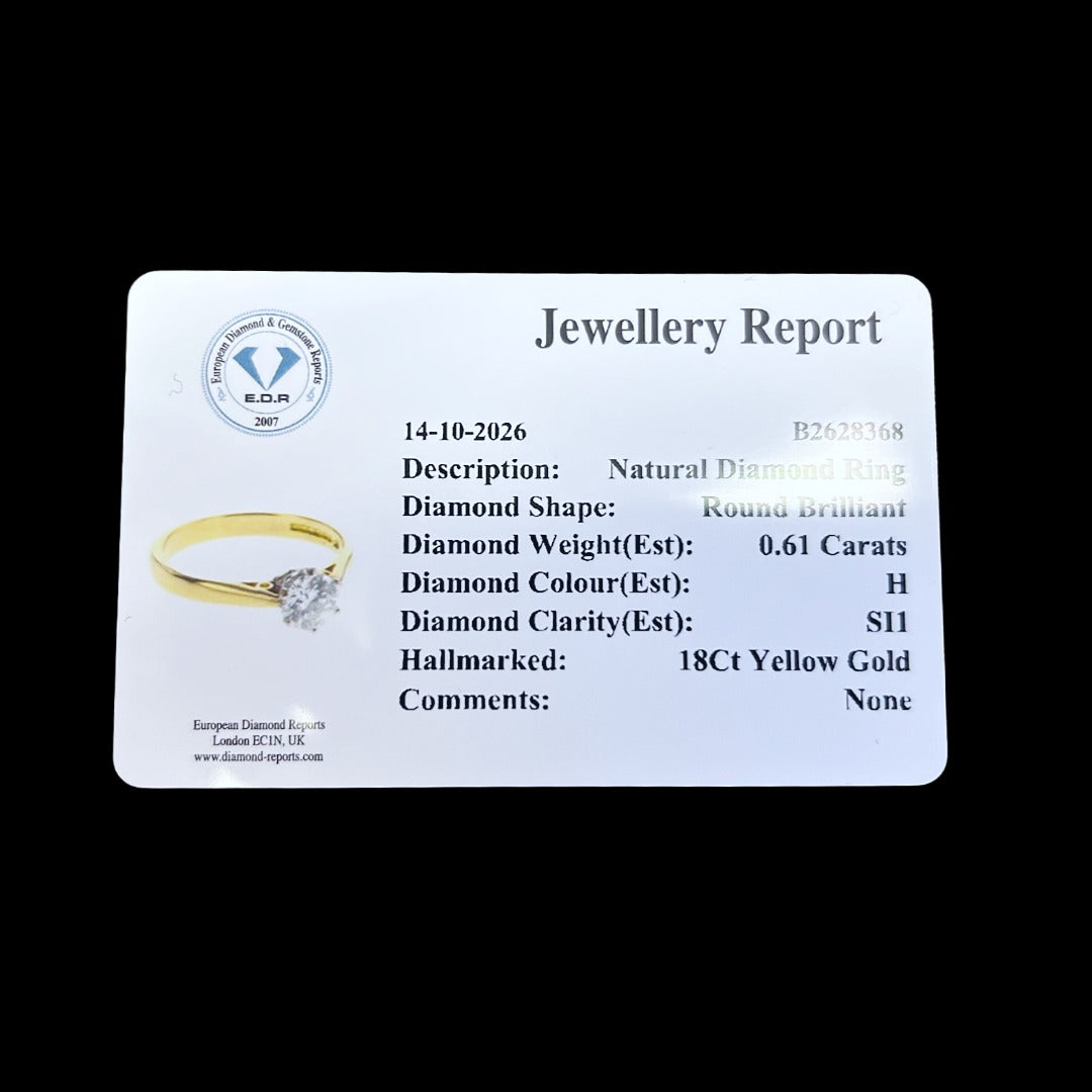 Edwardian Style Diamond Solitaire Ring 0.61ct Diamond With Cert