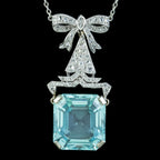 Antique Art Deco Aquamarine Diamond Lavaliere Necklace 30ct Aqua