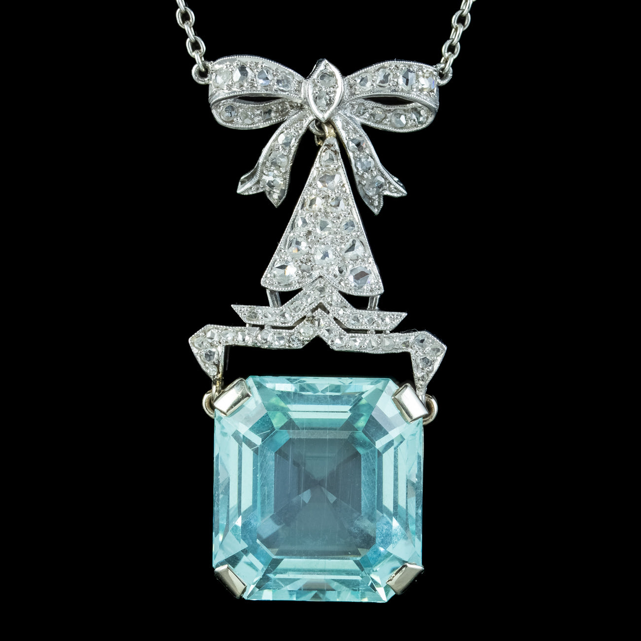 Antique Art Deco Aquamarine Diamond Lavaliere Necklace 30ct Aqua