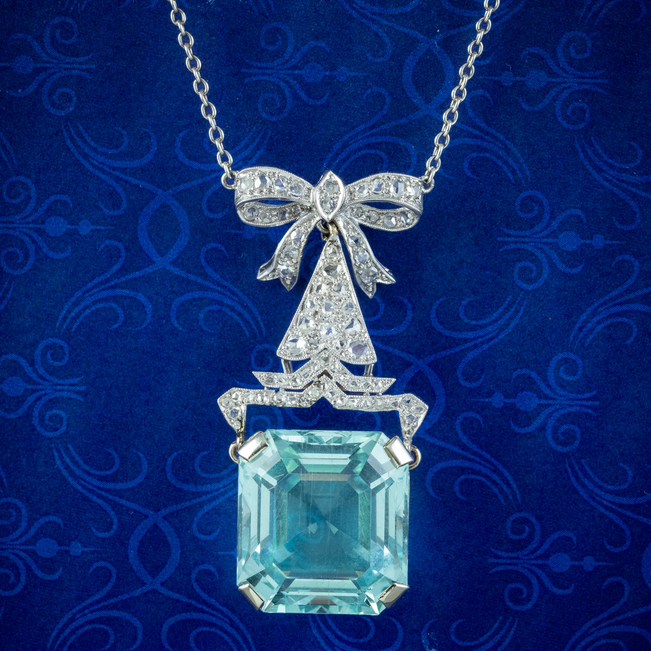 Antique Art Deco Aquamarine Diamond Lavaliere Necklace 30ct Aqua Main image