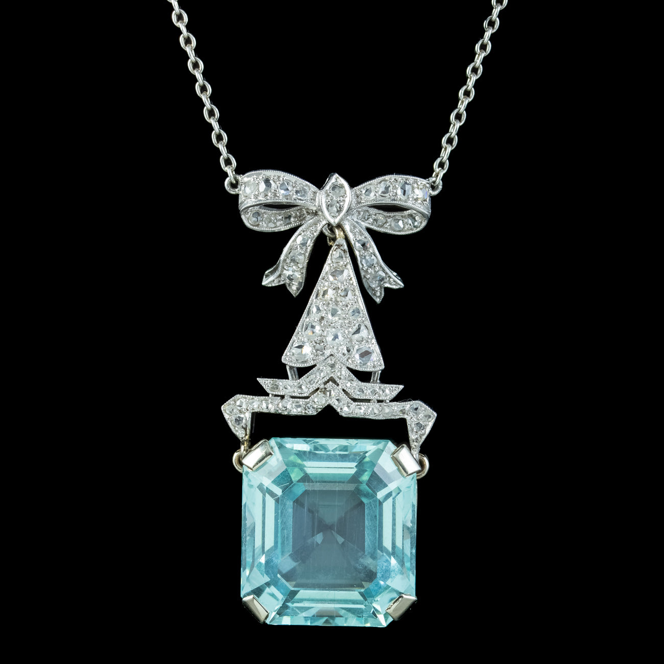 Antique Art Deco Aquamarine Diamond Lavaliere Necklace 30ct Aqua Secondary image