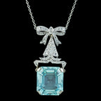 Antique Art Deco Aquamarine Diamond Lavaliere Necklace 30ct Aqua