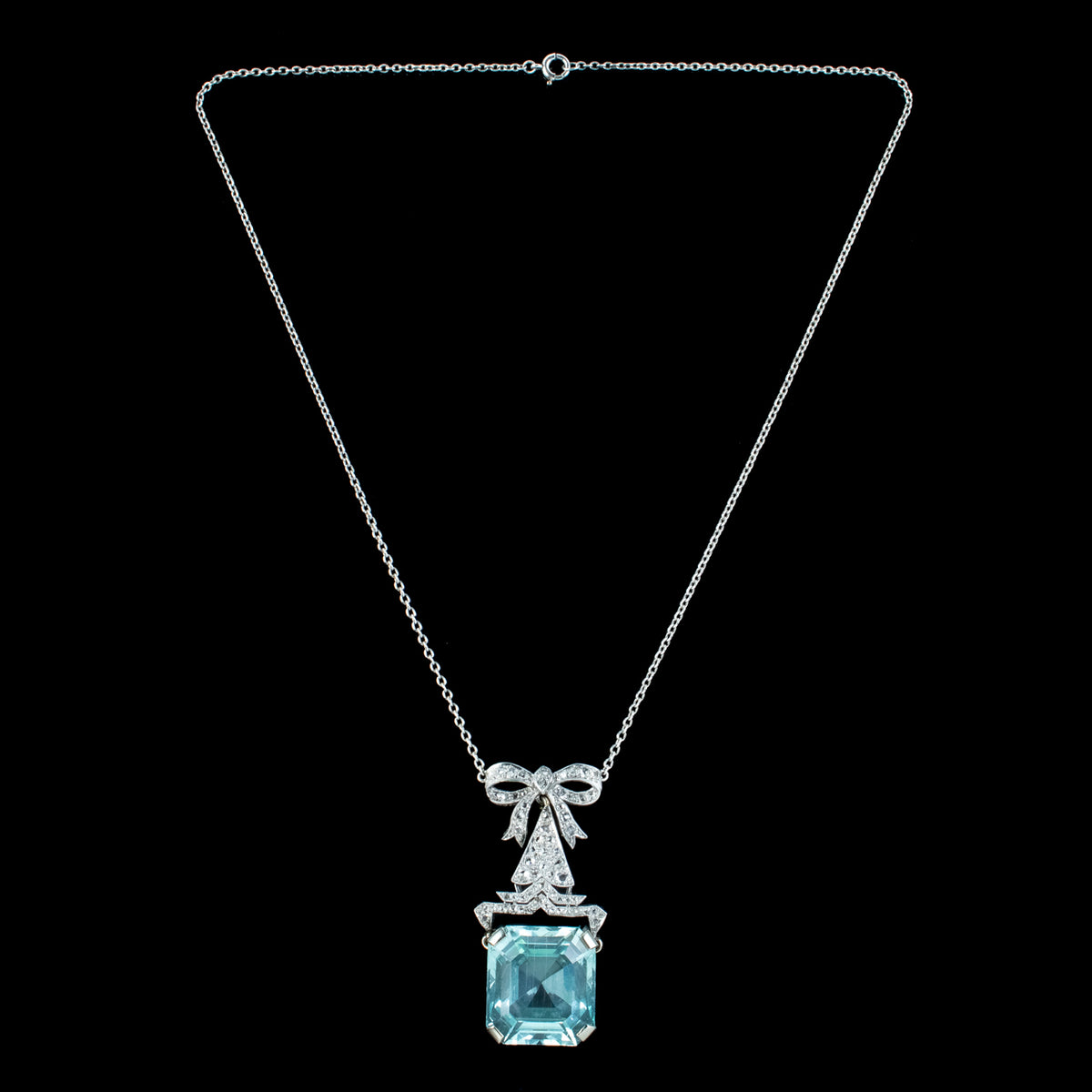 Antique Art Deco Aquamarine Diamond Lavaliere Necklace 30ct Aqua