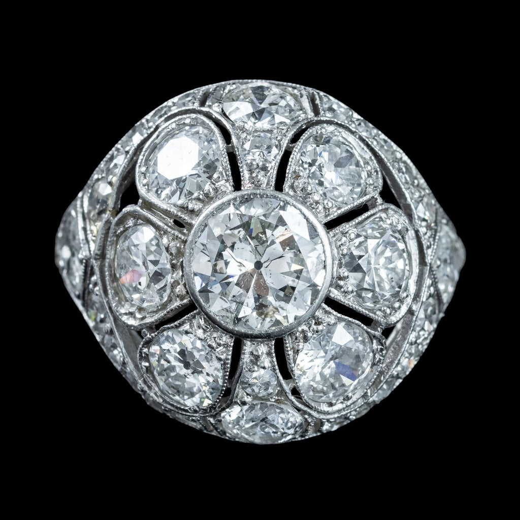 Antique Art Deco Diamond Bombe Cluster Ring 4ct Total