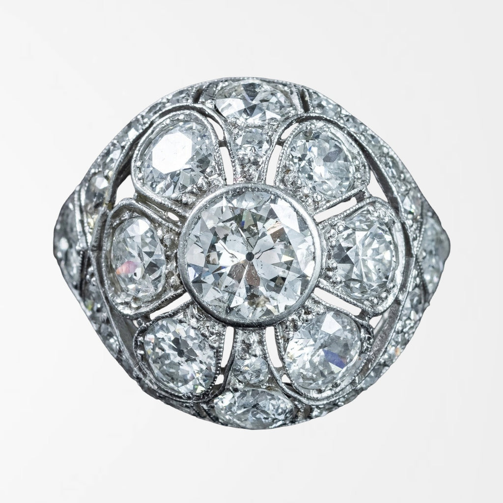 Antique Art Deco Diamond Bombe Cluster Ring 4ct Total
