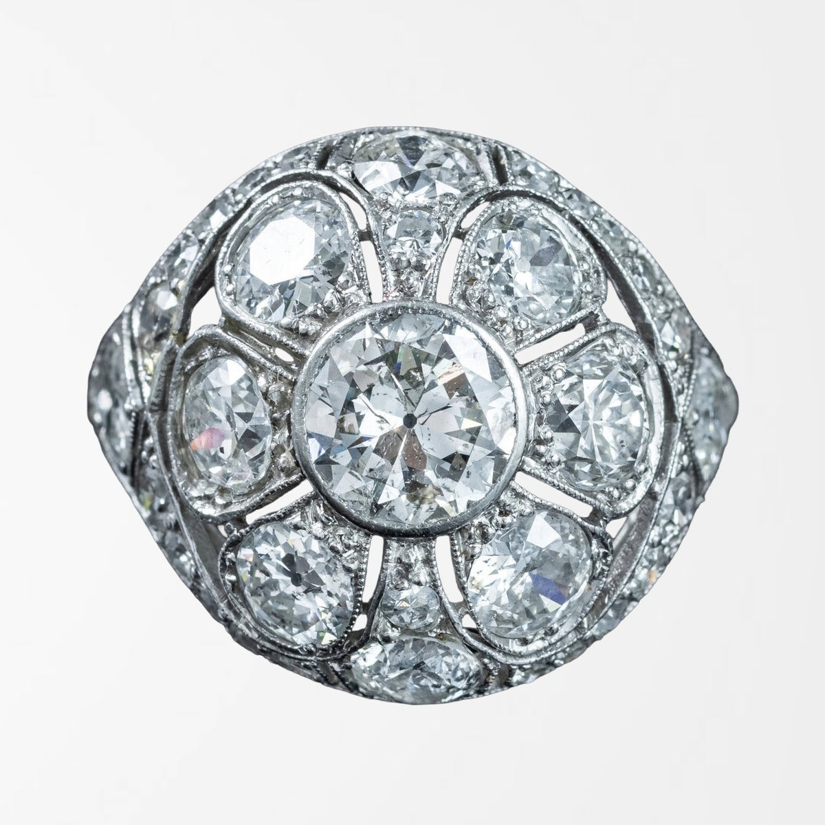 Antique Art Deco Diamond Bombe Cluster Ring 4ct Total