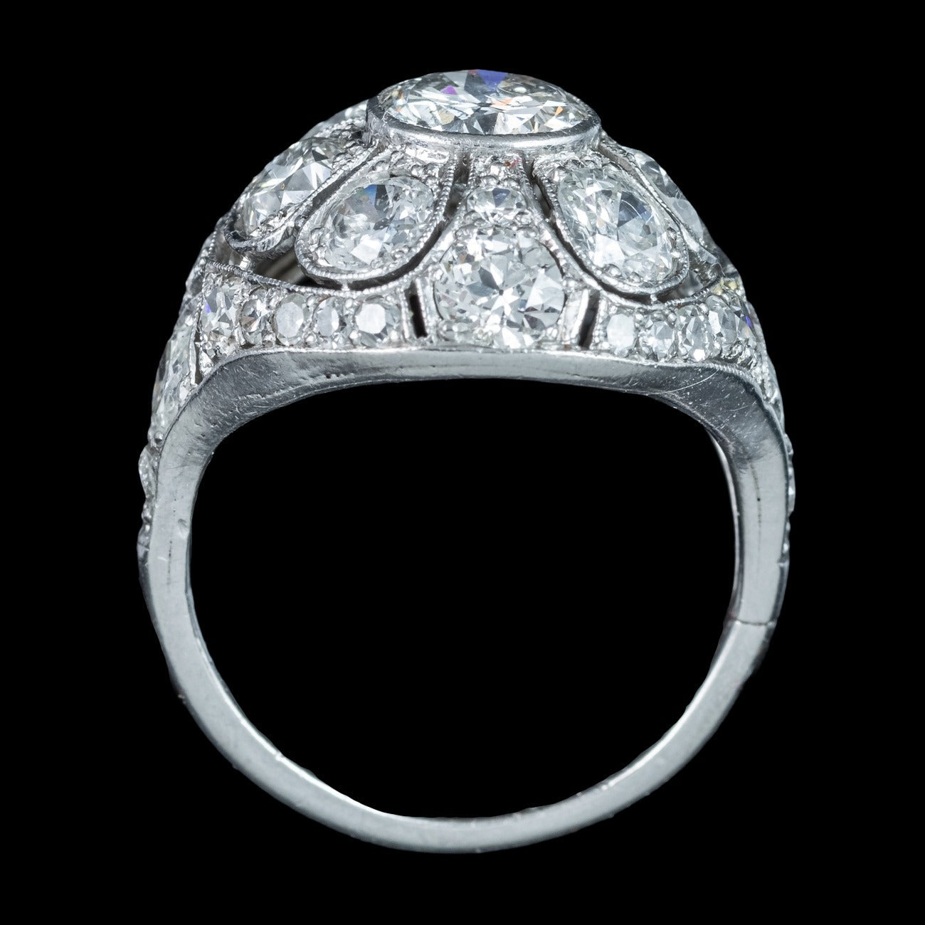 Antique Art Deco Diamond Bombe Cluster Ring 4ct Total