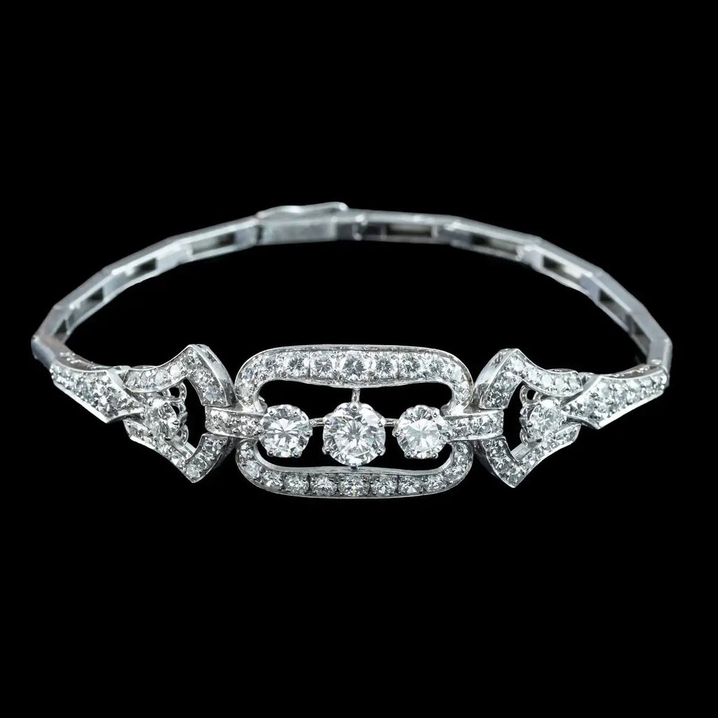 Antique Art Deco Diamond Bracelet 14ct Gold 3.4ct Total 