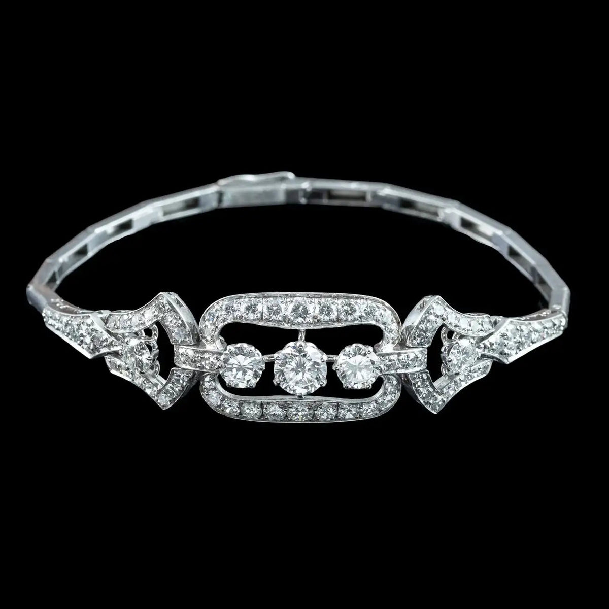 Antique Art Deco Diamond Bracelet 14ct Gold 3.4ct Total 