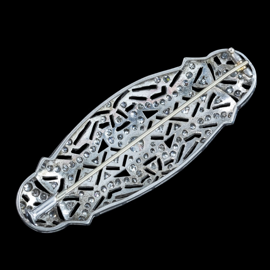Antique Art Deco Diamond Brooch Platinum 1.9ct Total 