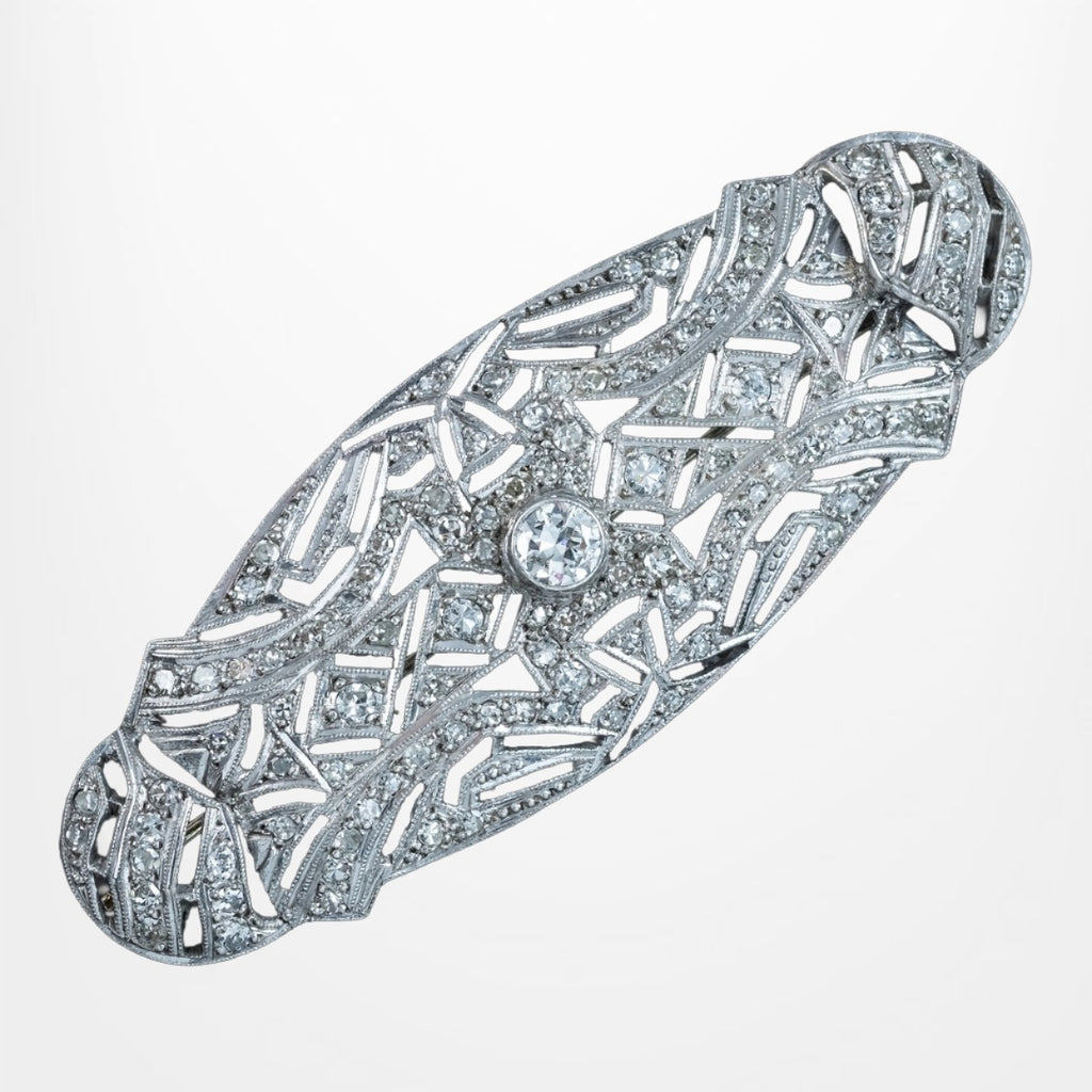 Antique Art Deco Diamond Brooch Platinum 1.9ct Total