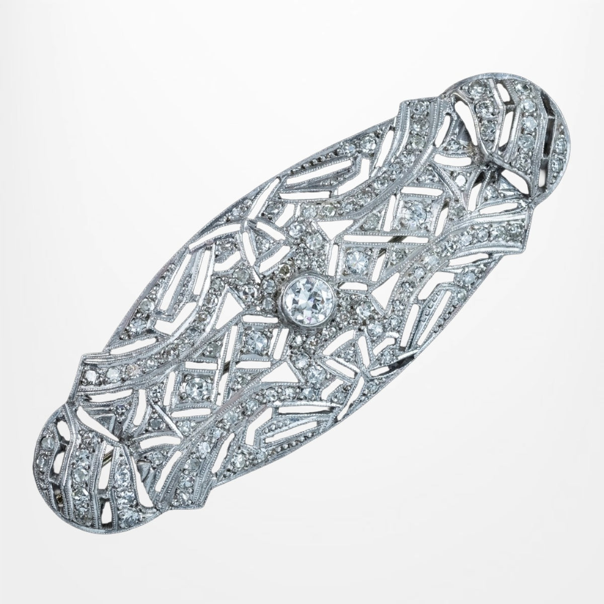 Antique Art Deco Diamond Brooch Platinum 1.9ct Total