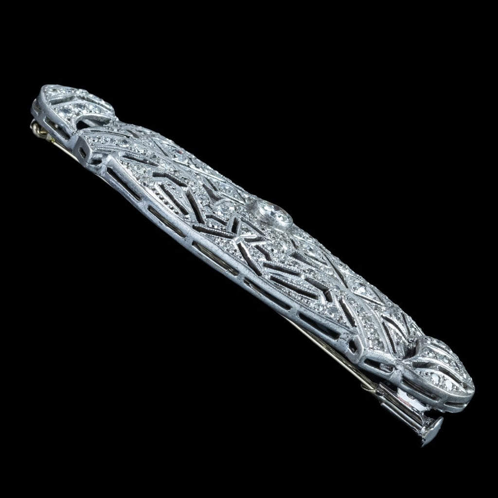 Antique Art Deco Diamond Brooch Platinum 1.9ct Total 